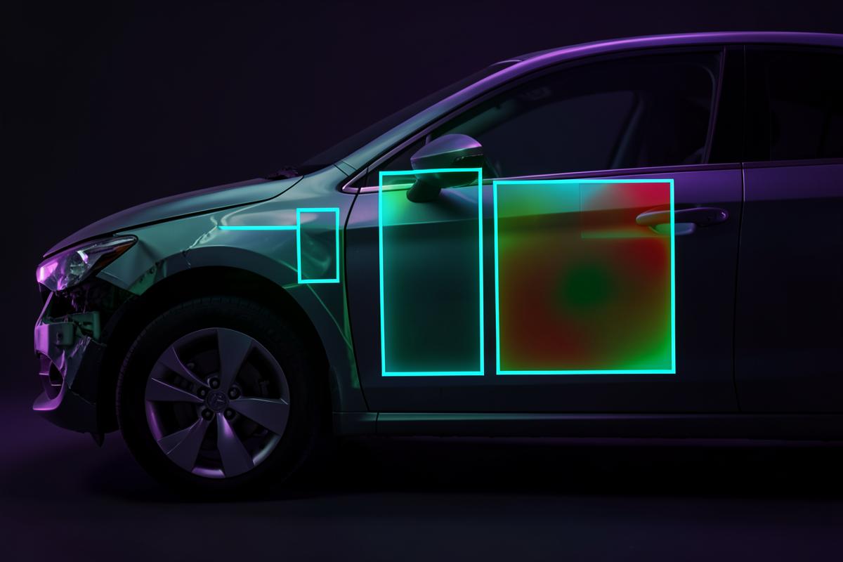 Vehicle damage detected by computer vision overlays